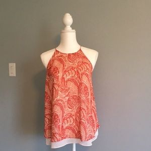 Dressy Sleeveless seep coral and cream top Size M